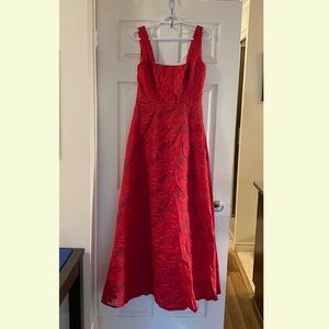 Elegant Red Textured A-Line Evening Dress